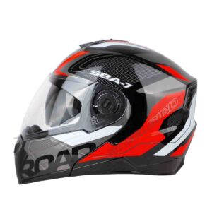 Steelbird SBA 7 ROAD Glossy Black Red Flip Up Dual Visor Helmet